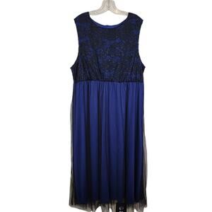 Shein Curve Women's Midi Dress Floral Lace Sleeveless Round Neck Blue Size 4XL